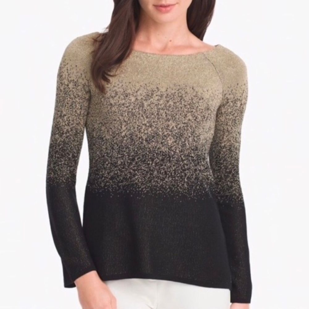 WHBM Black & Gold Metallic Ombre Boatneck Bell Sleeve Sweater Top Womens XS